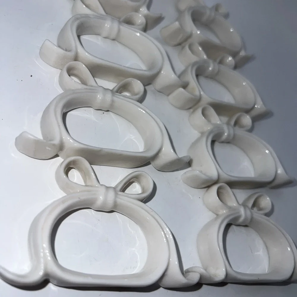 Vintage Ceramic Bow Napkin Rings Set of 8+1 (spare) | Coquette Cottagecore Table